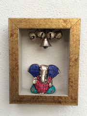Small Coloured Ganesh in golden frame